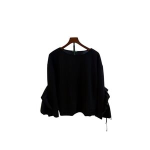 Vtg 90s United Colors of Benetton‎ Dark Academia Black Ruffle Sleeve Blouse s M